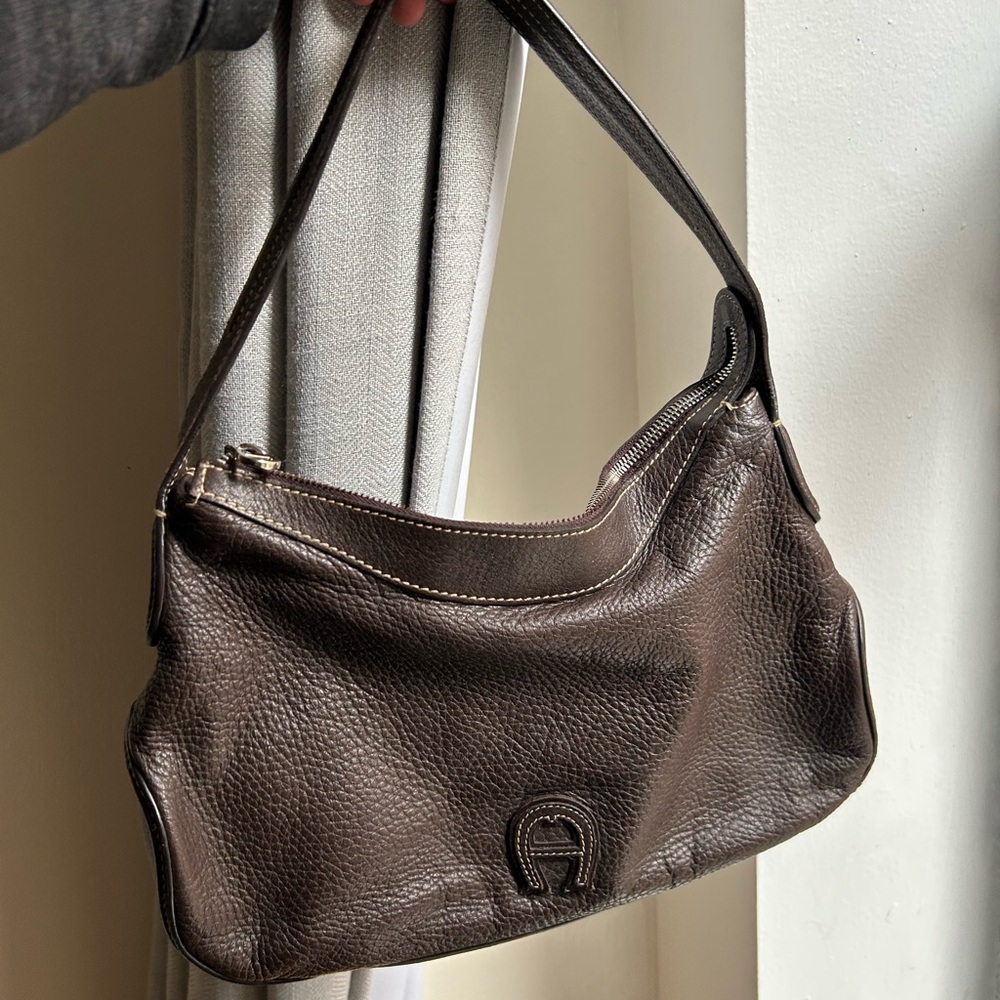 Etienne Aigner Dark Brown Pebbled Leather Shoulder Bag